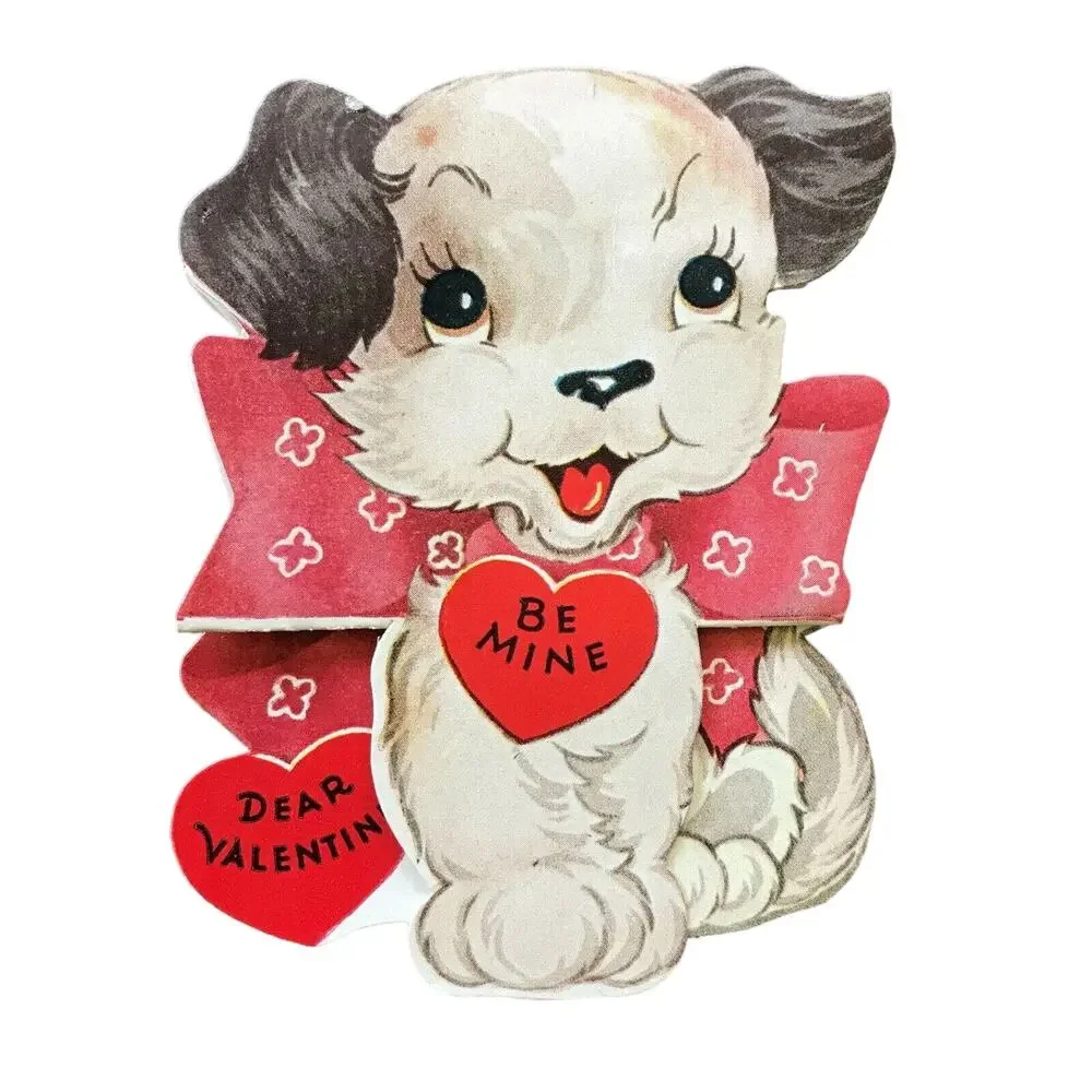 Valentine Greeting Card Puppy Dog and Bear A-Meri-Card Diecut Vintage Lot of 2